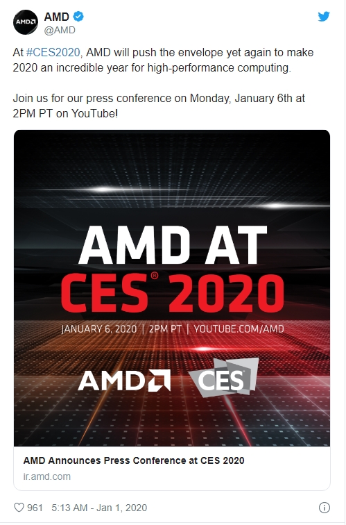 AMD预告CES 2020展前发布会:CEO苏姿丰主讲